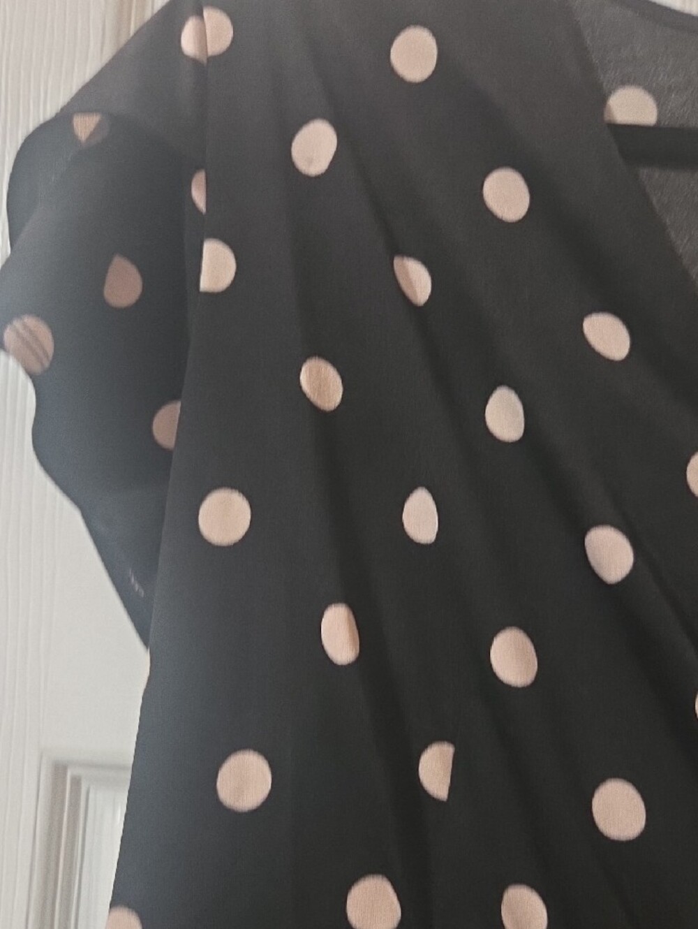AUW Black Polka Dot Wrap Blouse with Light Pink Dots - Picture 4 of 6